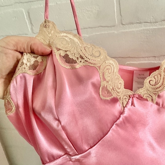 Vintage Y2K Camisole Babydoll Romantic Pink nude satin lace XL - Picture 8 of 12